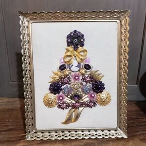 Framed Rhinestone Christmas Tree Art " Purple Passion" OOAK
